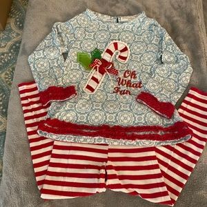 Girls Matching Christmas themed pants and shirt